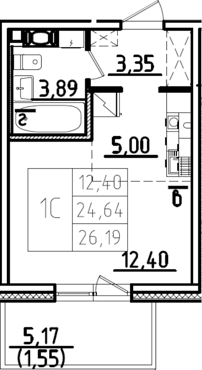 Квартира студия 29.81 м², 1/9 эт., ЖК «IQ Гатчина 3»